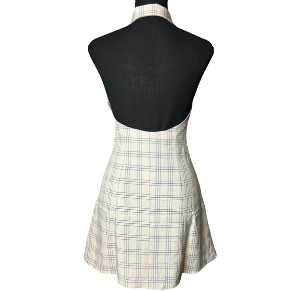 OLIVACEOUS NWT Plaid Tan/Navy Halter Dress / S - Picture 4 of 7
